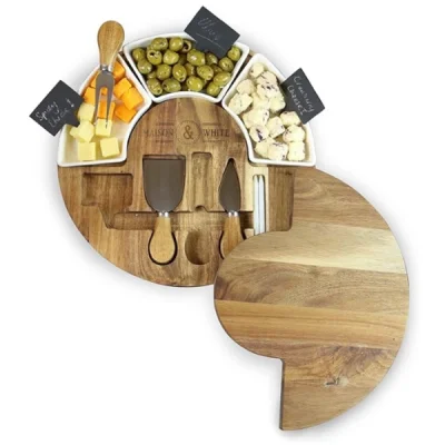 Комплект Дървена Дъска За Сервиране На Сирена с 6 Аксесоара SNACKPLATTER®
