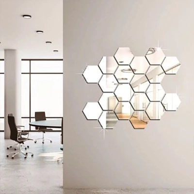 Комплект 12 бр. Огледални Стикери За Стена - HEXAGEM®