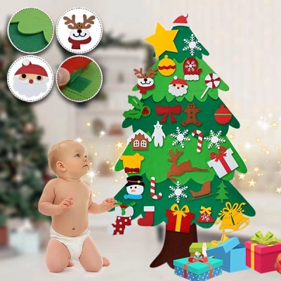 Комплект Коледно Дръвче, Лампички и Орнаменти От Филц - FELTPINETREE®